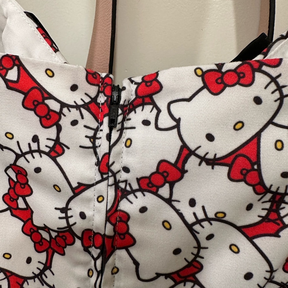 Unique Vintage White and Red Hello Kitty Print Romper with Black Bow - Picture 7 of 8